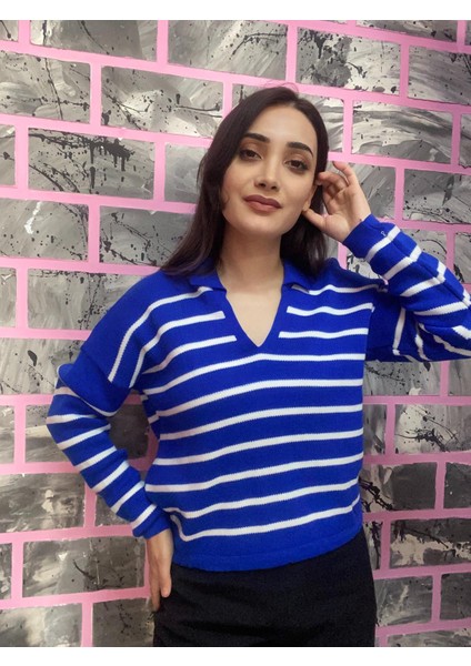 Polo Yaka Triko Çizgili Kazak fiyatları