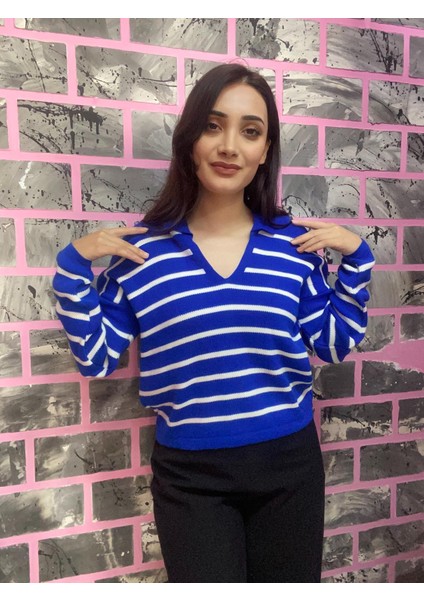 Polo Yaka Triko Çizgili Kazak modelleri