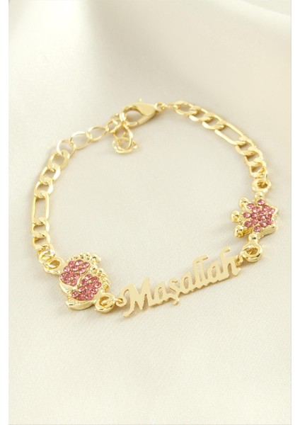 Ayak Izi Maşallah Yazılı Taşlı Bileklik