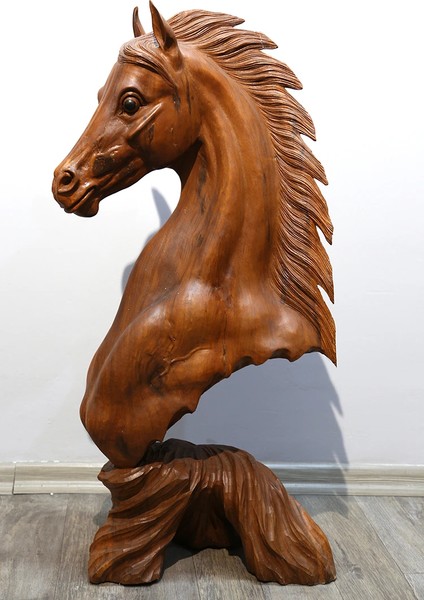 Ahşap Maun Ağacı At Büstü 1.metre Ratnı-11