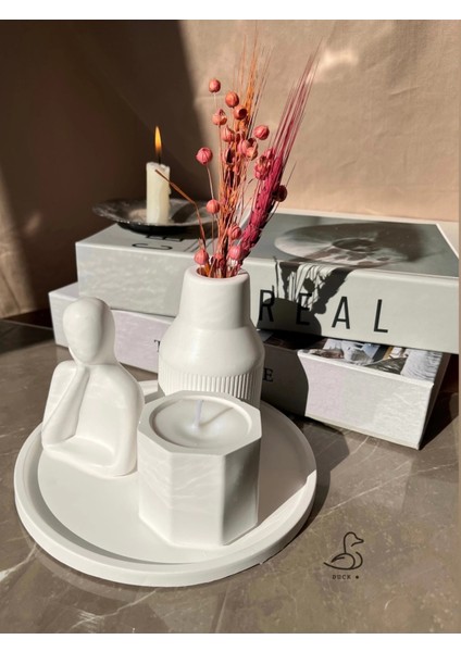 Dekoratif Insan Figürlü Vazo ve Mum Set 17-17 cm fiyatları