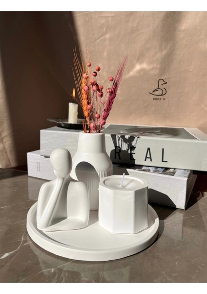 Dekoratif Insan Figürlü Vazo ve Mum Set 17-17 cm modelleri