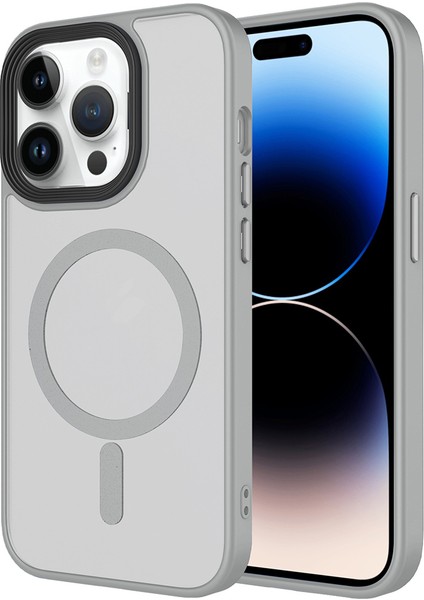 iPhone 14 Pro Kılıf Mat Arka Yüzey Wireless Şarj Özellikli Zore Flet M-Safe Kapak - Gri