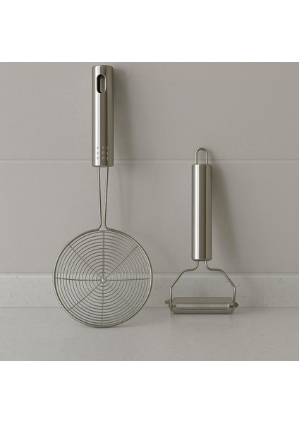 Paslanmaz Çelik Kevgir + Soyacak Patates Kabak Sebze Kızartma Kevgiri, Metal Saplı Kevgir fiyatları