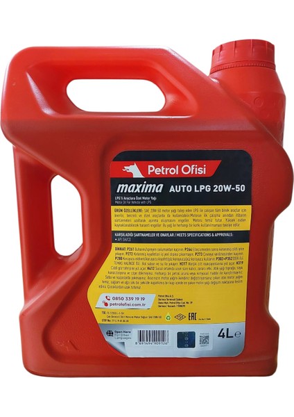 Maxima Auto Lpg 20W-50 Motor Yağı 4 Lt (Ü.t: 11.03.2025) fiyatları