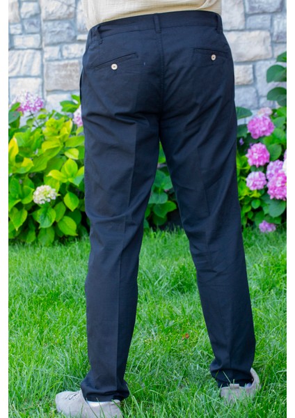 Flamlı Pamuk Düğmeli Erkek Yazlık Pantolon Lacivert Lcvt fiyatları