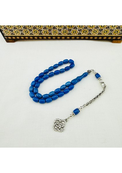 Mavi Çubuk Hareli Sıkma Kehribar Bilek Boy Usta Yapımı Tespih fiyatları