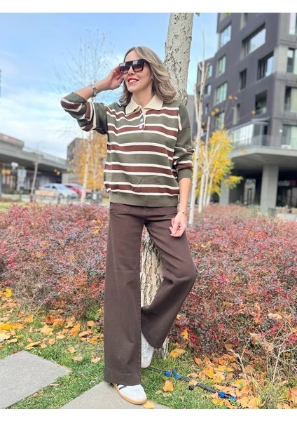 Polo Yaka Çizgili Kazak