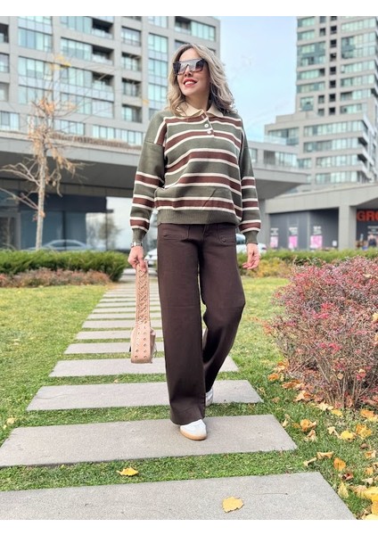 Polo Yaka Çizgili Kazak modelleri