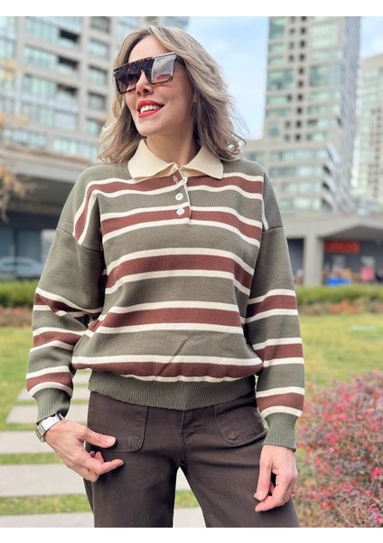 Polo Yaka Çizgili Kazak indirimleri