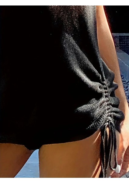 Kadın Eteği Büzgü Detay Boyundan Bağlamalı Mini Triko Pareo indirimleri