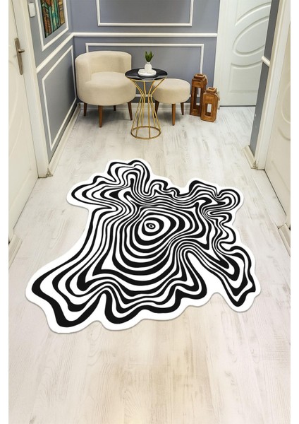 Siyah Beyaz Çizgili Desen Lazer Kesim Dijital Baskı Kaymaz Tabanlı Halı H0836