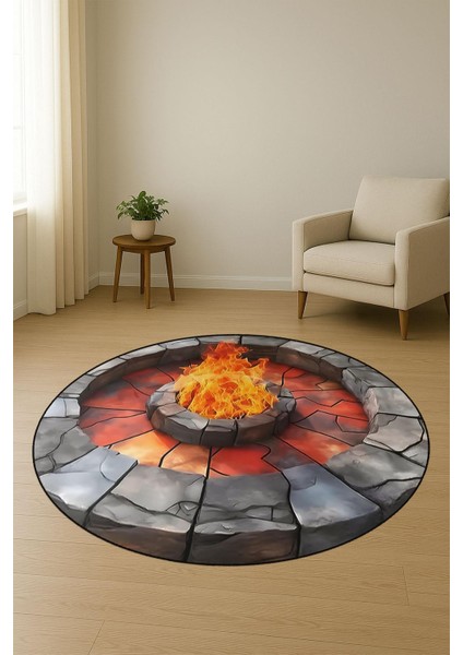 Ateş Çukuru Desenli Yuvarlak Dijital Baskı Kaymaz Tabanlı Halı H0868 fiyatları