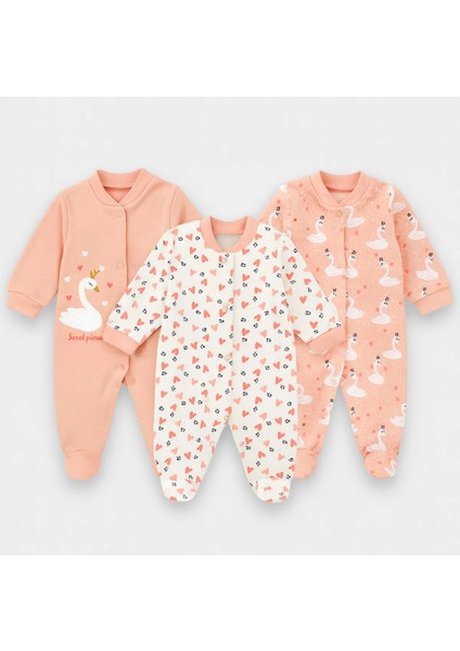 Bebe Kuğu Baskılı Tek Boy Tulum Patikli 3'lü
