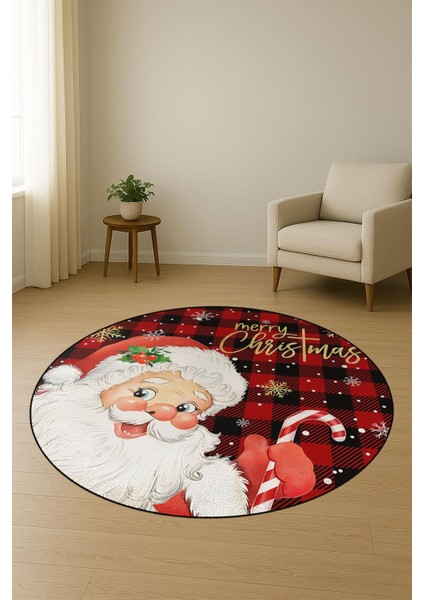 Noel Baba Desenli Yuvarlak Dijital Baskı Kaymaz Tabanlı Halı H0323 fiyatları