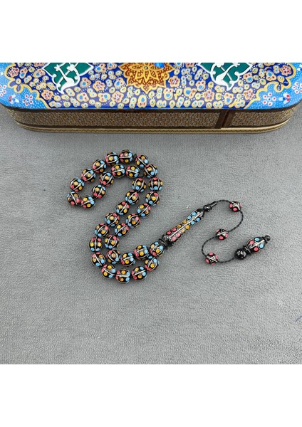 Kehribar Mercan Firuze Işlemeli Usta Işçilik Kuka Tespih