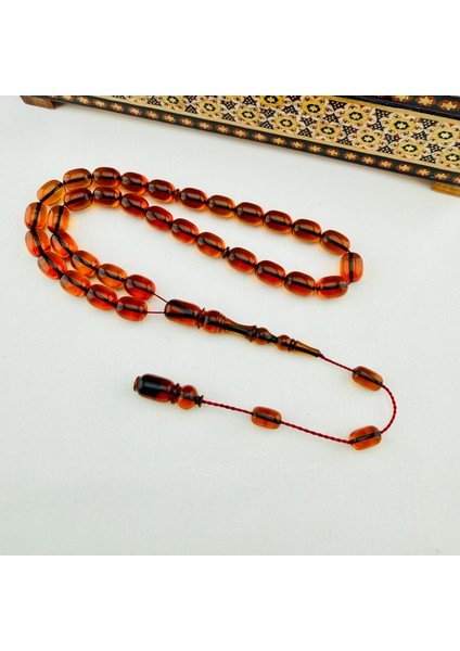 Turuncu Renk Ateş Kehribar Özel Işçilikli El Yapımı Tespih