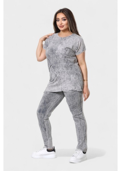 Kadın Büyük Beden Yıkamalı Ikili Takım - Gri fiyatları