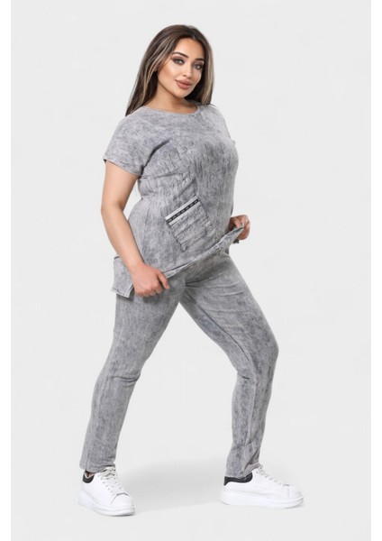 Kadın Büyük Beden Yıkamalı Ikili Takım - Gri modelleri