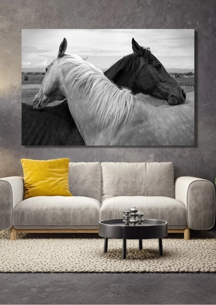 Siyah Beyaz Atlar Kanvas Tablo Salon Oturma Yatak Odası Ofis Kafe Antre Için Duvar Dekoru