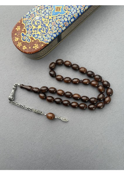 Bülbül Atölye Işçiliği Gümüş Püsküllü Alman Sıkma Kehribarı Tespih