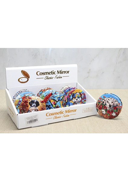 Sevimli Köpek Tasarımıyla Taş Işlemeli Ince El Aynası Yuvarlak LIV377