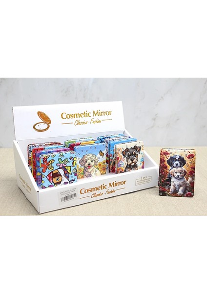 Sevimli Köpek Tasarımıyla Taş Işlemeli Ince El Aynası Dikdörtgen LIV376