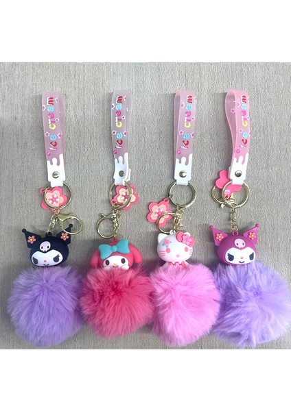 Ponponlu Kuromi ve Hello Kitty Anahtarlık LIV646