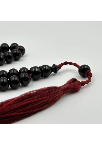 Vişne Rengi Çubuk Form Sıkma Kehribar Usta Yapımı Koleksiyonluk Tesbih