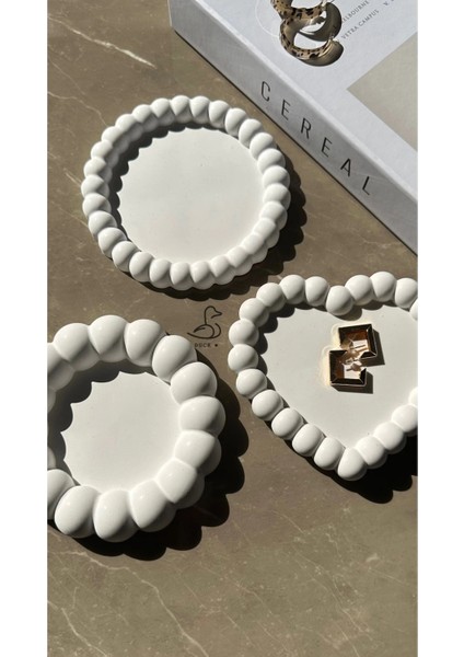 Baloncuk Görünümlü Taş Tozu Dekoratif Tabak 3'lü Set