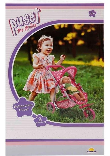 0663 Puantiye Desenli, 3 Tekerlekli ve Tenteli Oyuncak Puset - Nessiworld fiyatları