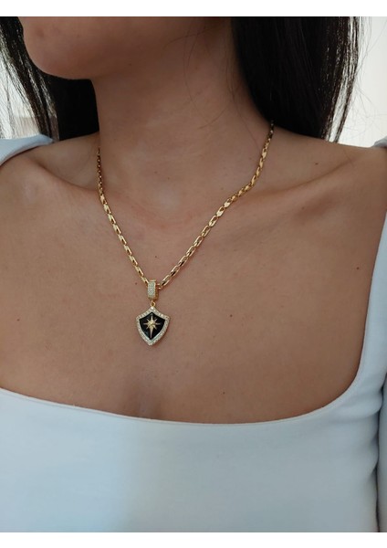 Kadın Siyah Mineli Zincir Kolye