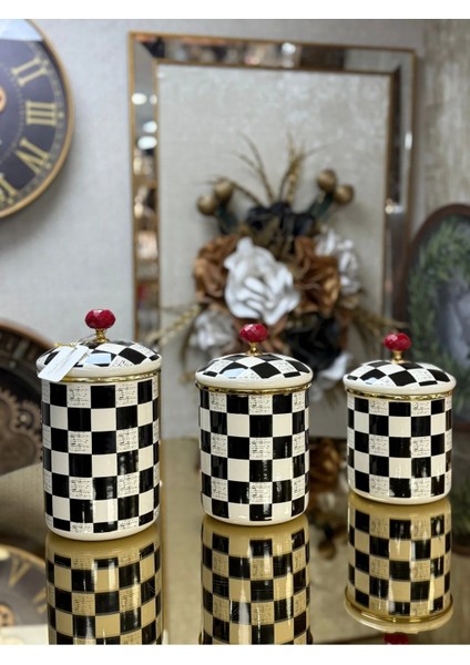 Paçi 3'lü Emaye Damalı Baharat Seti 10-12-14 cm