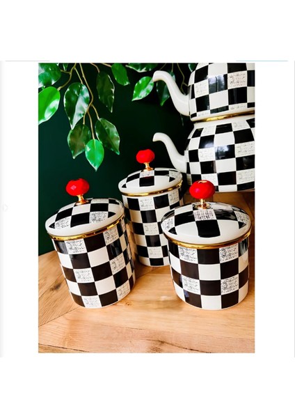 Paçi 3'lü Emaye Damalı Baharat Seti 10-12-14 cm fiyatları