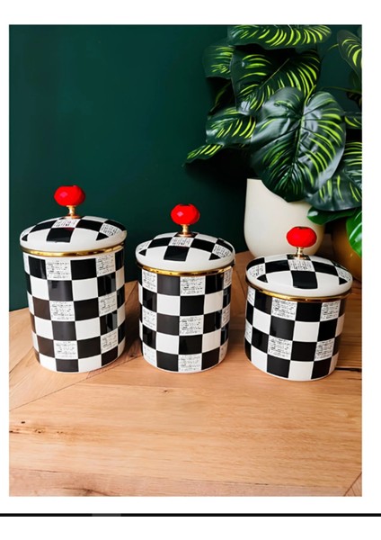 Paçi 3'lü Emaye Damalı Baharat Seti 10-12-14 cm modelleri