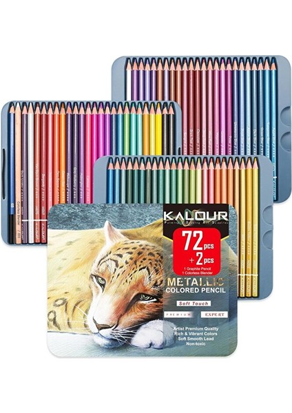Kalour 72 Parça Metalik Renkli Kalem Seti, Canlı Renkli Yumuşak Çekirdek, Çizim, Karıştırma, Eskiz