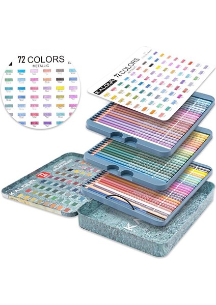 Kalour 72 Parça Metalik Renkli Kalem Seti, Canlı Renkli Yumuşak Çekirdek, Çizim, Karıştırma, Eskiz indirimleri