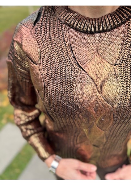 Bronz Varaklı Saç Örgü Kazak fırsatları