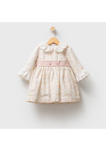 Kız Bebek Çiçek Desenli Ekru Renk Zarif Elbise %100 Pamuklu fiyatları