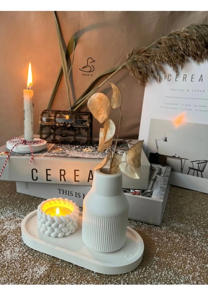 Dekoratif Çizgili Vazo ve Örgü Görünümlü Mumluk Set fiyatları