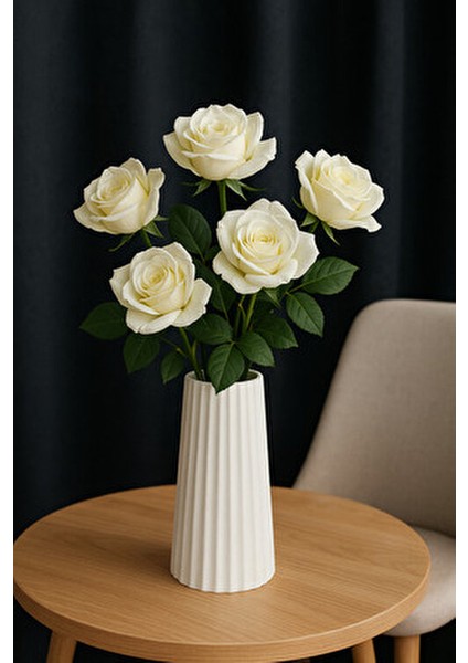 Beyaz Seramik Görünümlü Dekoratif Vazo - Modern / Minimal Tasarım fırsatları