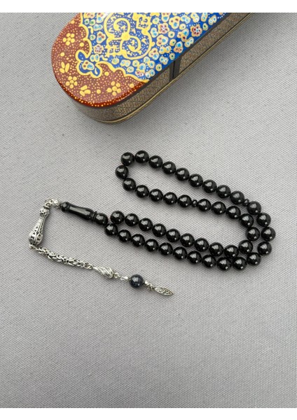 Bülbül Atölye Gümüş Püsküllü Alman Sıkma Kehribar Tespih