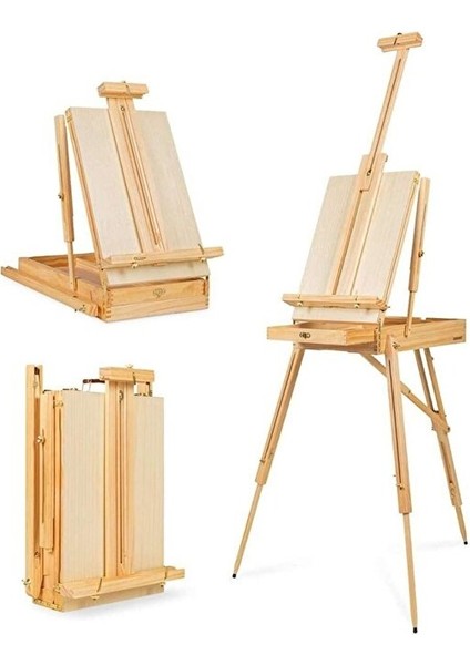 Kır Tipi Taşınabilir Ahşap Şövale Çekmeceli Portatif