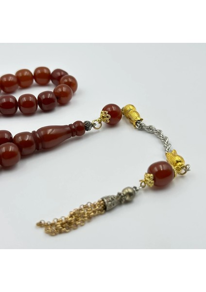 Vişneye Dönmek Üzere Hareli Eski Sıkma Kehribar Özel Gümüş Püsküllü Koleksiyonluk Tespih