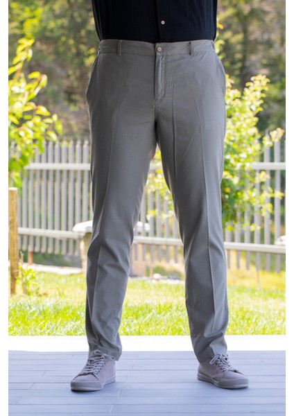 Flamlı Pamuk Düğmeli Erkek Yazlık Pantolon Taş Tas