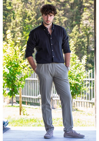 Flamlı Pamuk Düğmeli Erkek Yazlık Pantolon Taş Tas fırsatları