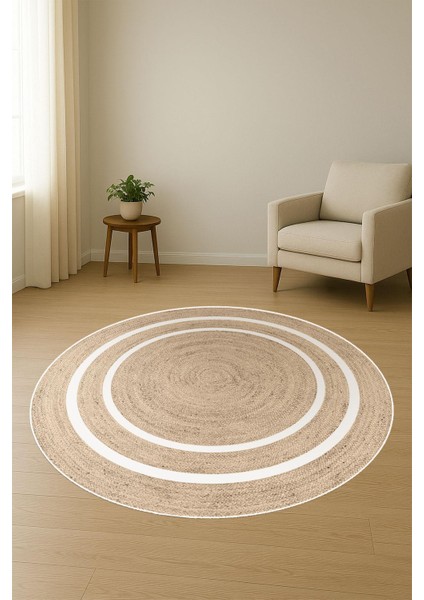 Çerçeveli Hasır Görünümlü Yuvarlak Dijital Baskı Kaymaz Tabanlı Halı H0837 fiyatları