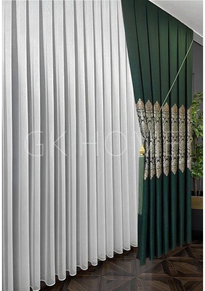 Pano Fon Perde Zümrüt Yeşili Damask Çiçek Desenli Fon Perde Sık Pile 1/3 Tek Kanat fiyatları