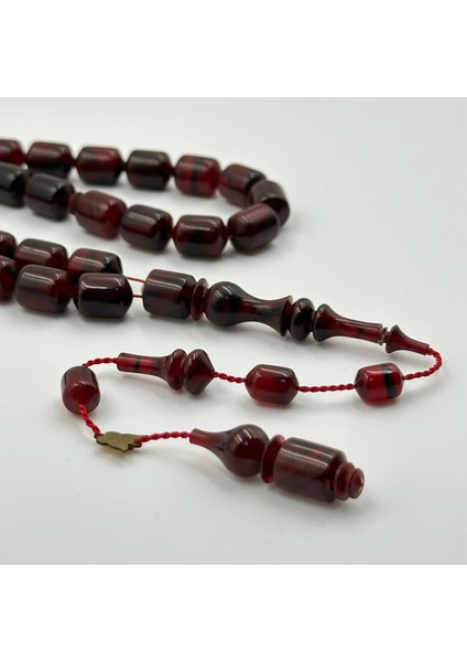 Emine Reşvani Usta Işçilikli Vişne Bordo Kapsül Kesim Sıkma Kehribar Tespih