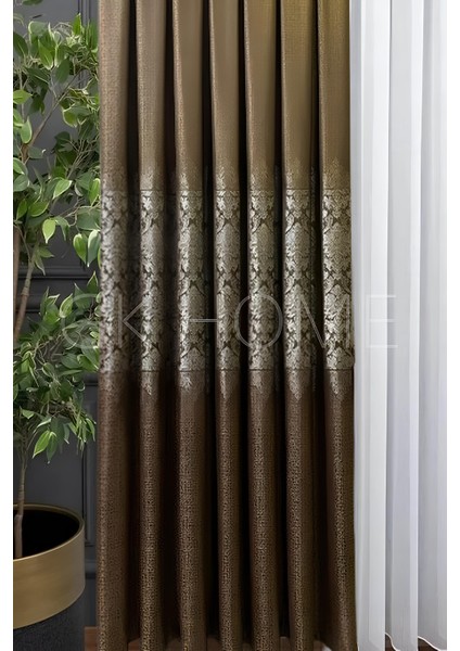 Pano Fon Perde Kahve Damask Çiçek Desenli Fon Perde Sık Pile 1/3 Tek Kanat modelleri